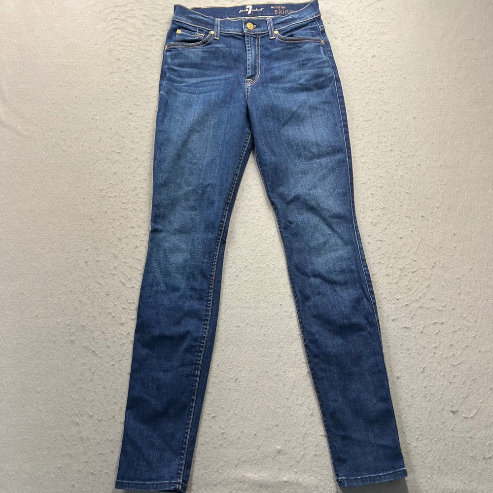 7 For All Mankind Womens Mid Rise Skinny Jeans Blue Denim Size 27 USA Made 1569